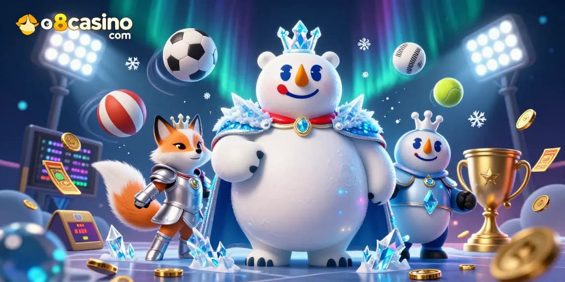 Engage with dynamic gameplay at go8casino com featuring a frosty royal bear and flying sports elements.