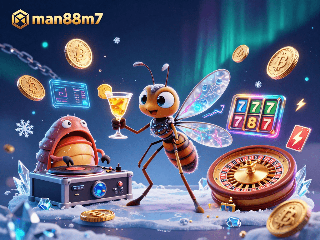 Engage in thrilling gaming action with man88m7's casino atmosphere featuring vibrant characters and dynamic casino elements.