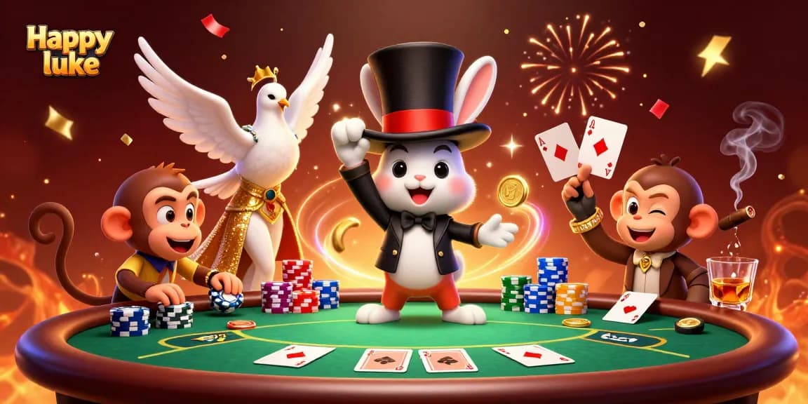 Happy luke entices gamers with magical winnings at a vibrant animated casino scene.