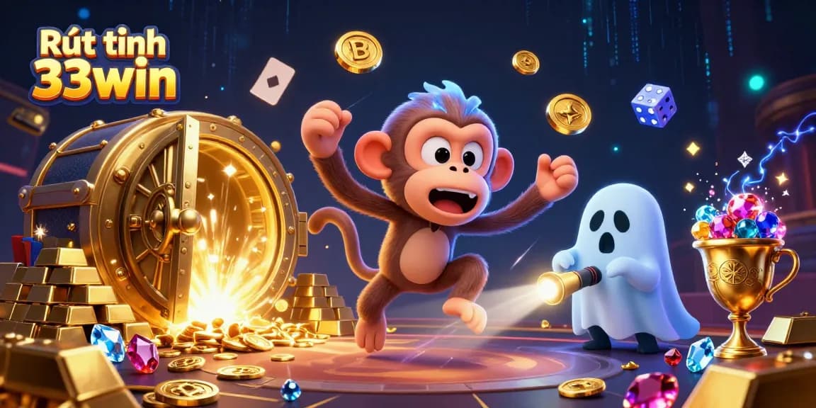 Win fast with Rút tiền 33win using golden coins and flashing lights in a thrilling casino atmosphere.