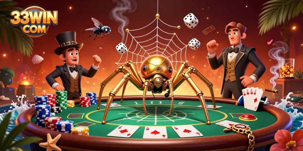 Experience winning strategies at 33WIN COM with a dynamic steampunk casino scene showcasing poker excitement.