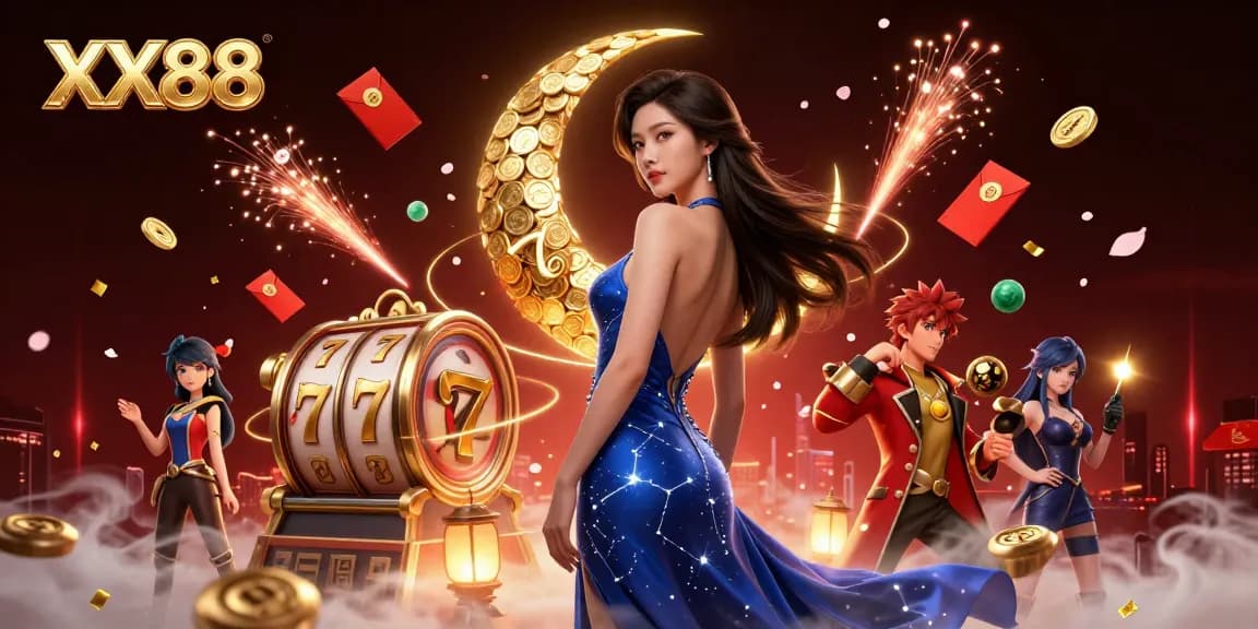 Win big with XX88’s exciting slots and vibrant casino elements in this stunning illustration.