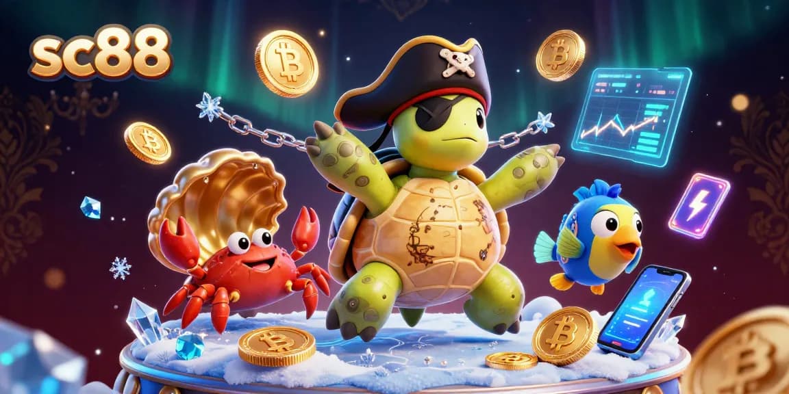 Engage with sc88's vibrant 3D casino scene featuring crypto elements and colorful characters.