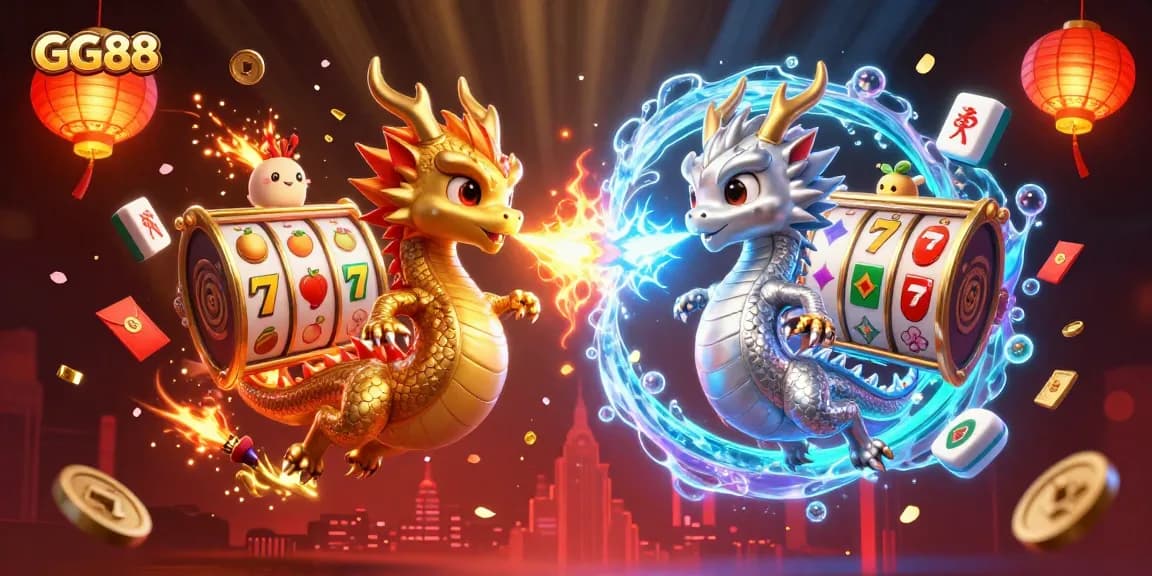 Experience the exhilarating GG88 gaming adventure with dynamic dragons and vibrant casino elements.