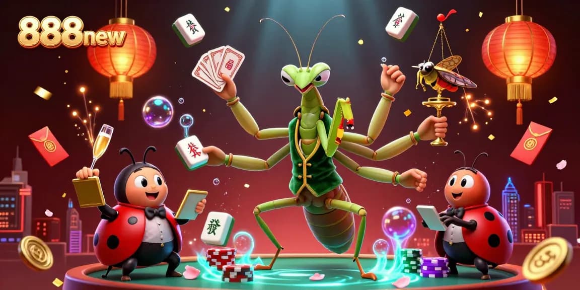 Engage in thrilling gameplay with 888new in this vibrant casino-themed 3D illustration showcasing diverse gaming elements.