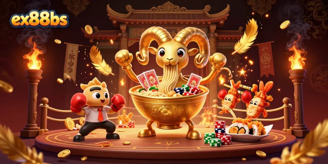 Engage in lively gambling action at ex88bs with a giant ramen bowl dealer and sushi roll cards.