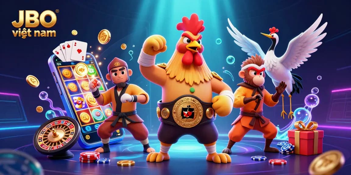 Engage in exciting games at JBO việt nam with a vibrant scene filled with unique characters and casino elements.