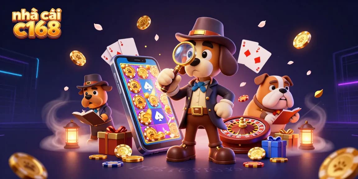 Engage with nhà cái c168's vibrant gaming scene featuring cartoon characters and dynamic casino elements.