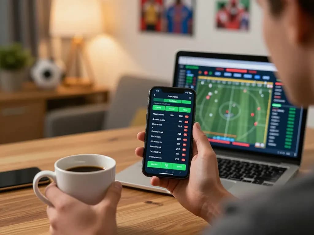 Engaging with 78WIN sports betting app on a smartphone during a thrilling home gaming experience.