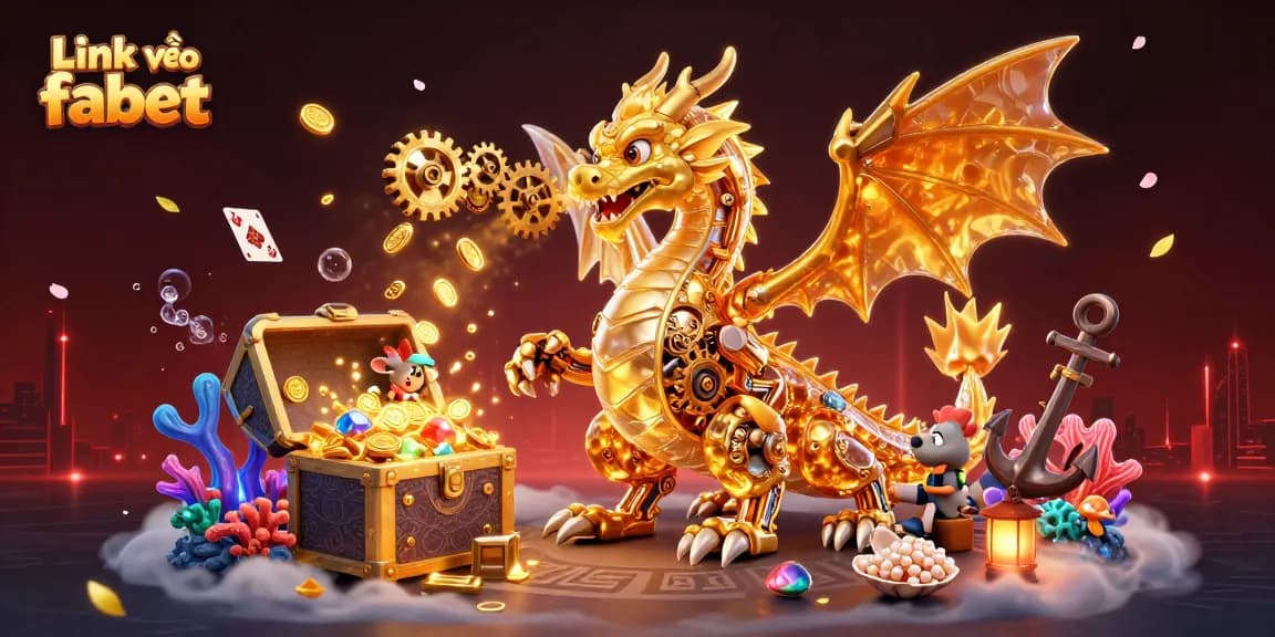 Experience excitement with Link vào fabet in a vibrant, action-packed casino scene featuring a golden dragon.