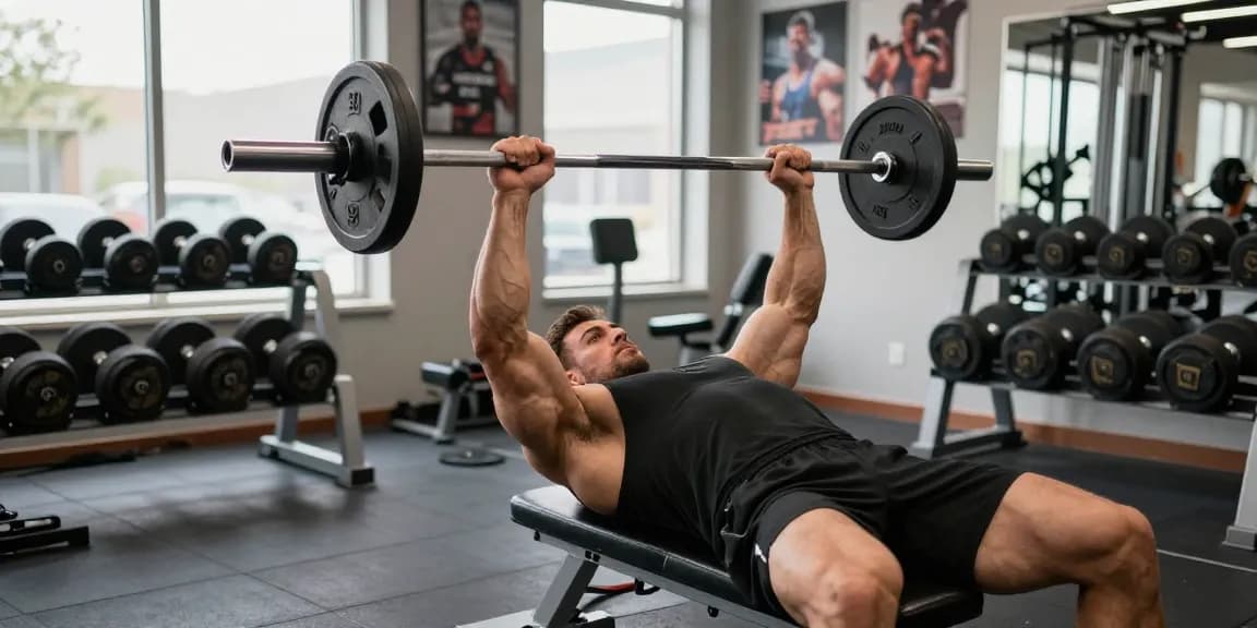 culturista entrenando con equipo en un gimnasio moderno, mostrando fuerza y dedicación con productos de Esteroidesshop.