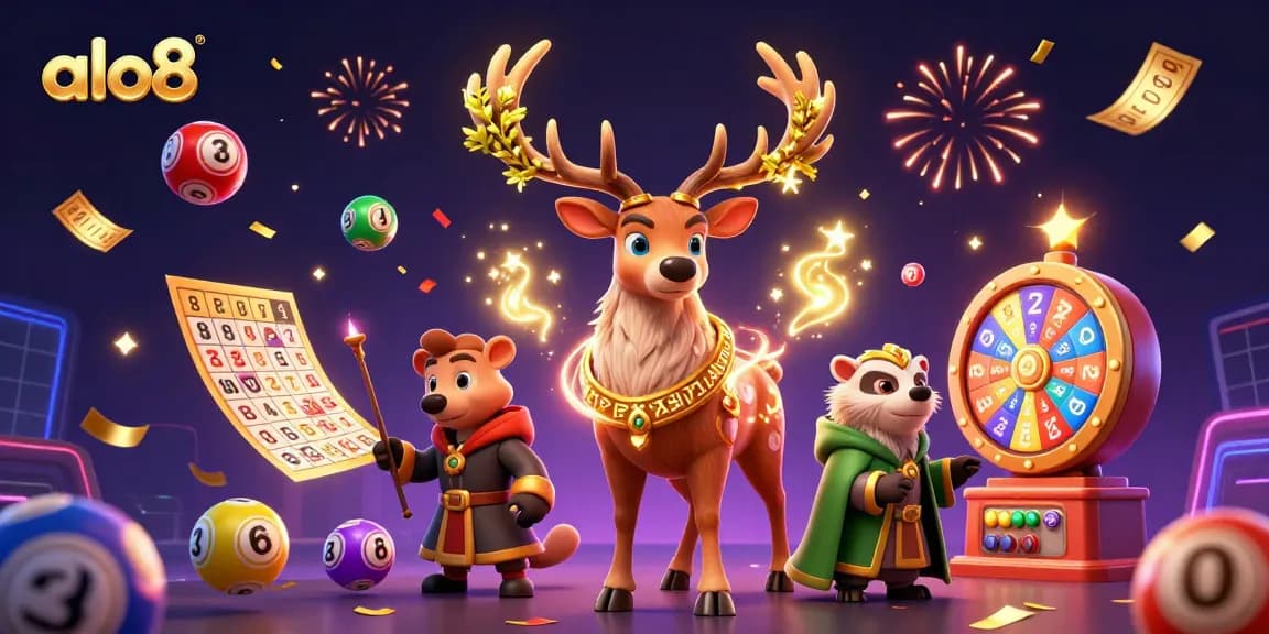Experience exciting gambling adventures with ALO8's vibrant party scene featuring Celtic themes and lottery balls.
