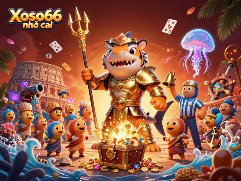 Engage in thrilling action at Xoso66 nhà cái with a fierce shark battling for treasure under the sea.