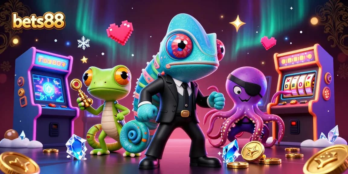 Bets88 offers thrilling slot and casino experiences with dynamic visuals in this vibrant 3D illustration.