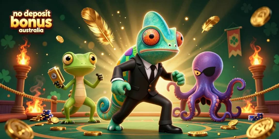Experience the excitement of no deposit bonus Australia with colorful characters in a rich casino atmosphere.