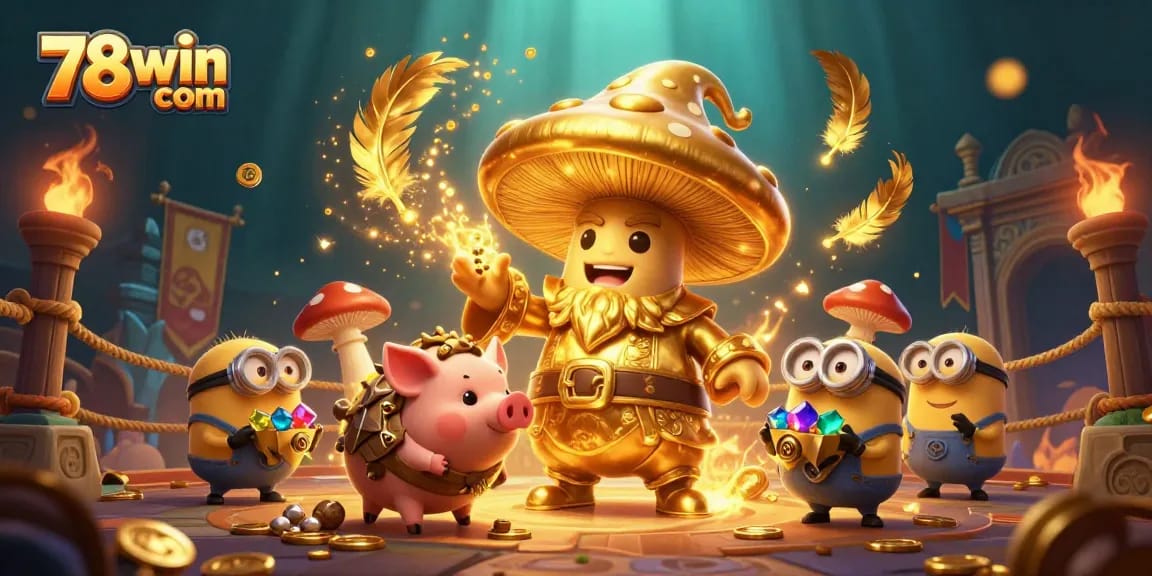 Experience winning magic at 78win com with a wizard and treasure in an exciting gambling scene.