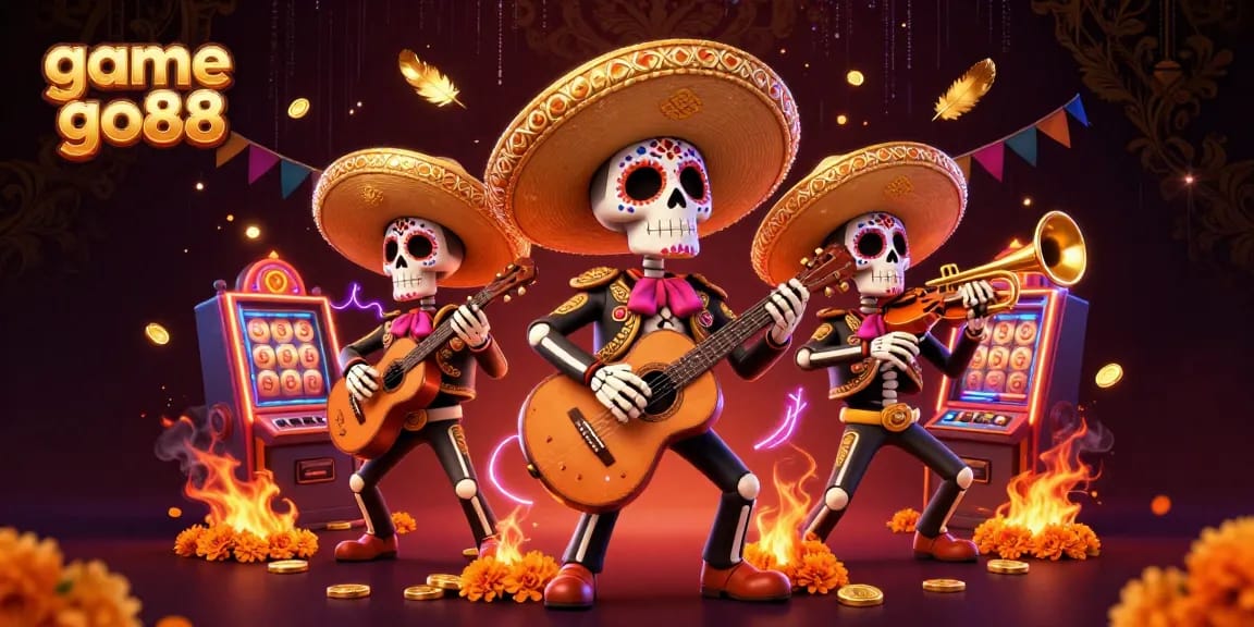 Experience the thrilling action in game go88 with 3D mariachi band amidst vibrant slot games.