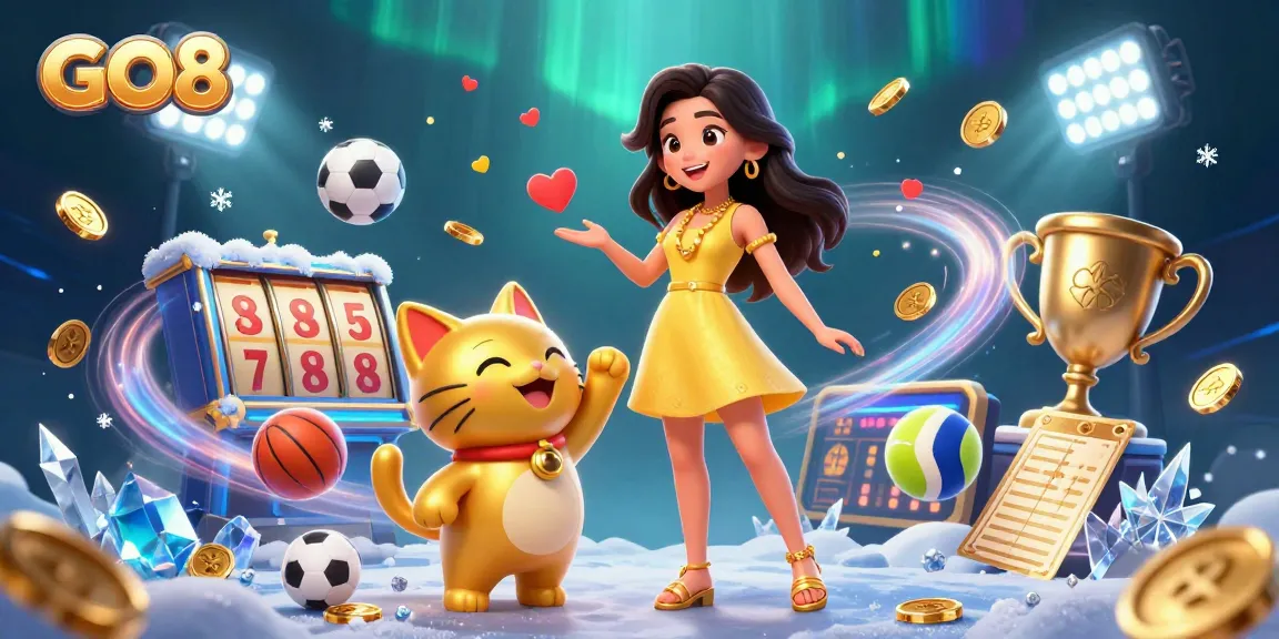 Engage in thrilling gameplay at GO8 with a charming Asian woman and a lucky cat surrounded by casino elements.
