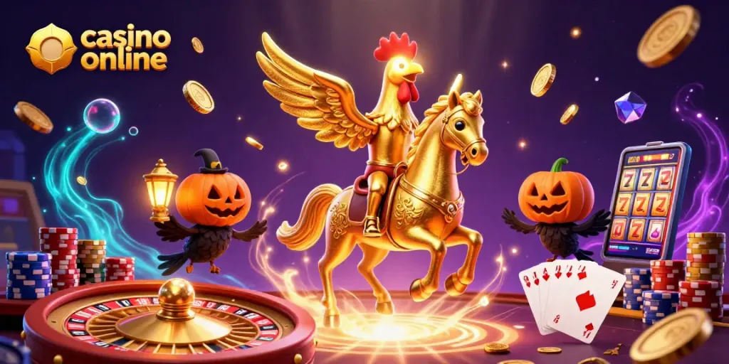 Juega en un casino online mientras recolectas monedas doradas y gemas brillantes.