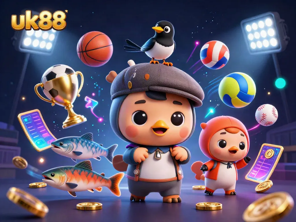 Experience winning moments at uk88, a lively casino scene with charming characters and dynamic sports elements.