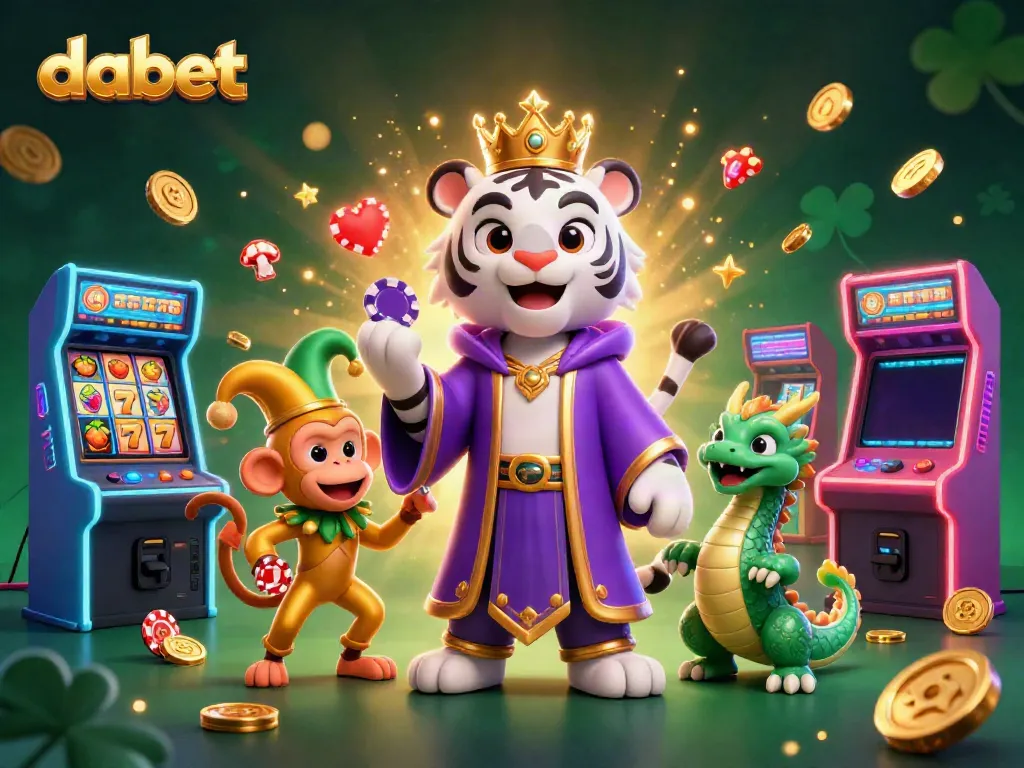 Engage in thrilling gameplay at DABET with vibrant slot reels and charming characters.