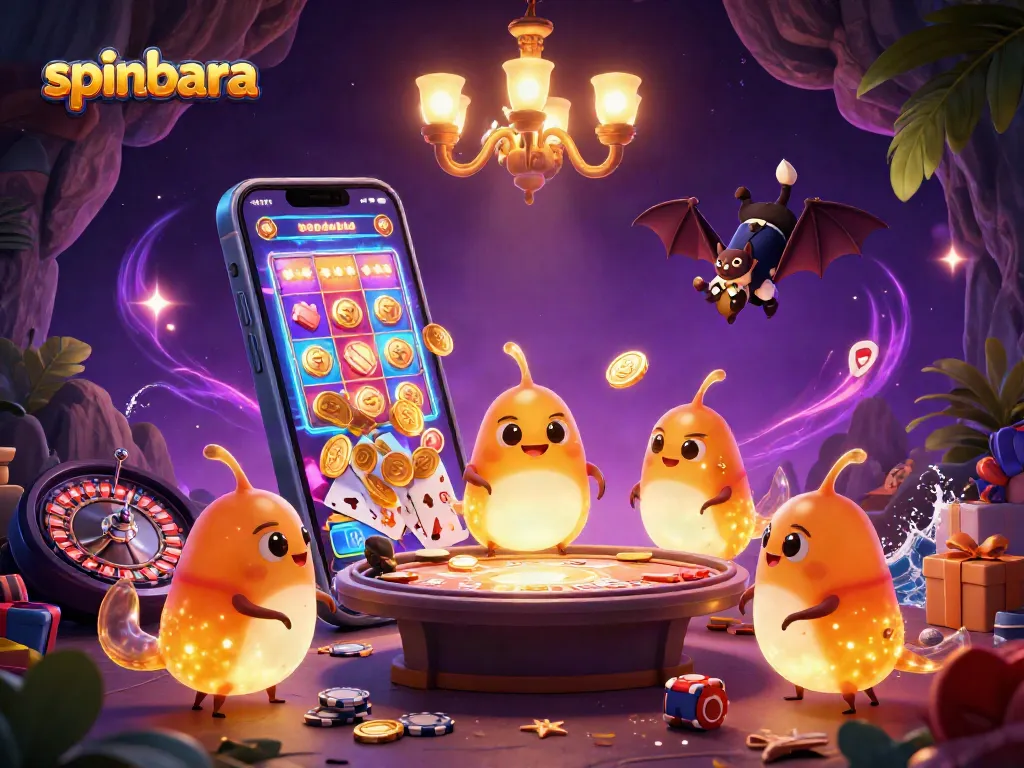 Experience the excitement at Spinbara Casino with glowing characters and dynamic games.
