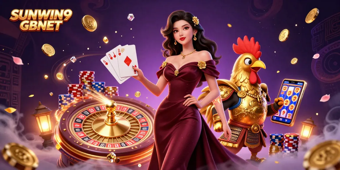 Engage with the excitement of SUNWIN9 GBNET as golden coins cascade in a dazzling casino scene.