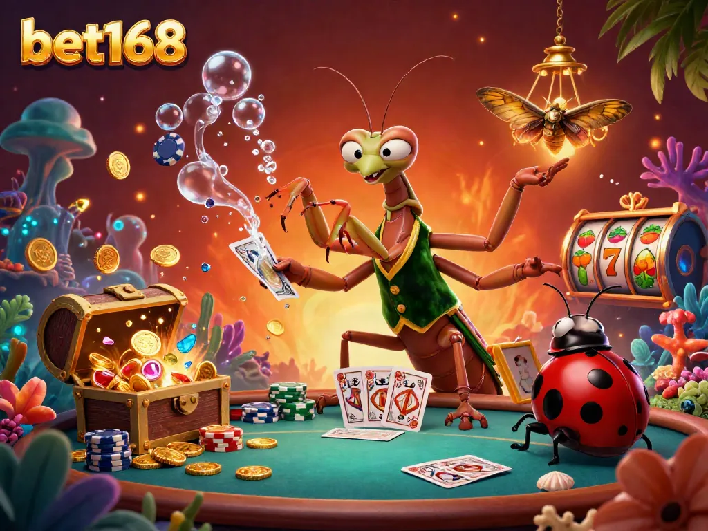 Experience the excitement of bet168 with a vibrant casino scene featuring dynamic characters and underwater treasures.
