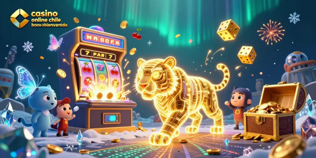 Experimenta la emoción de ganar con casino online chile bono bienvenida en esta ilustración vibrante.