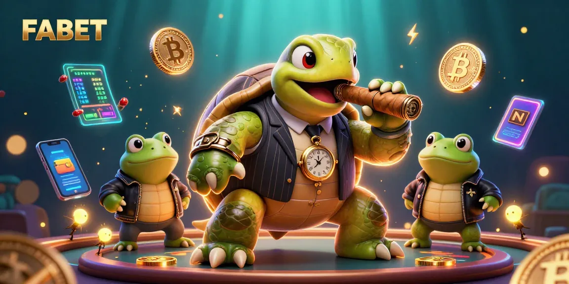 Betting with FABET's vibrant 3D casino characters, featuring a mobster turtle and bullfrog enforcers with crypto elements.