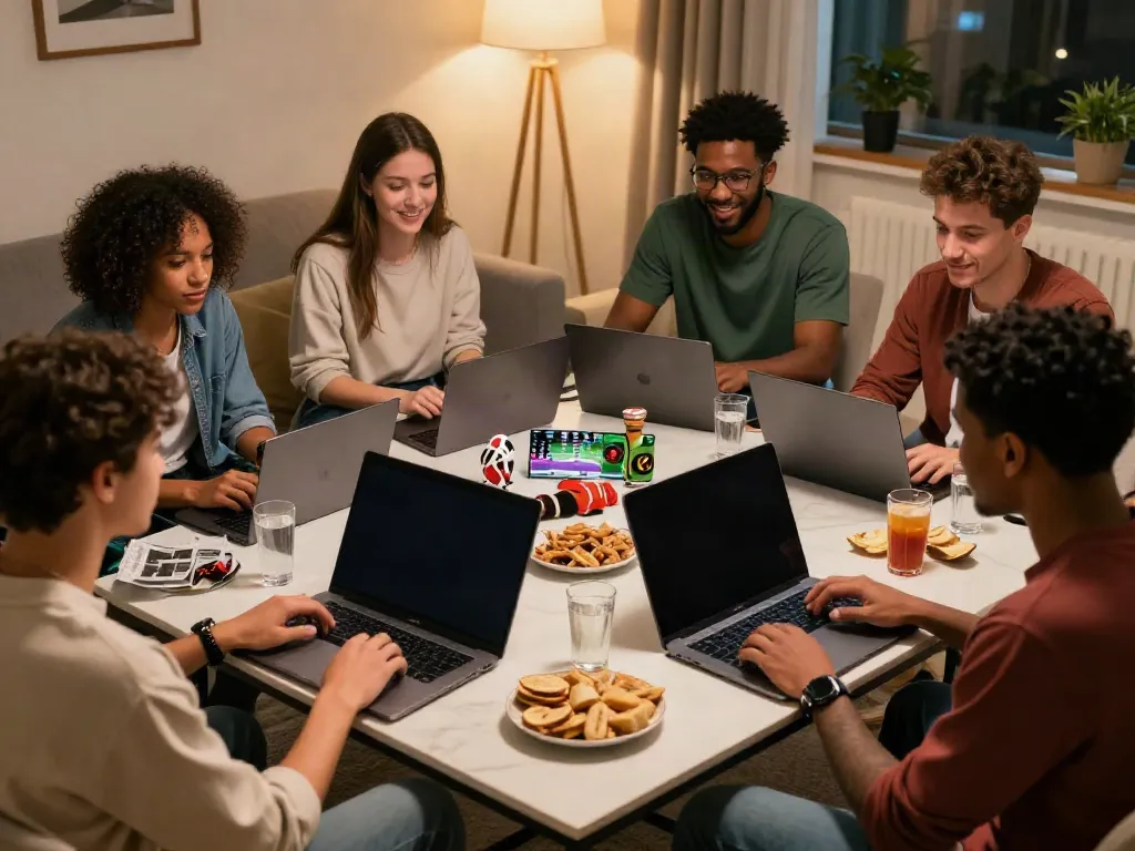 Group of friends enjoying online betting experience on FC88 platform.
