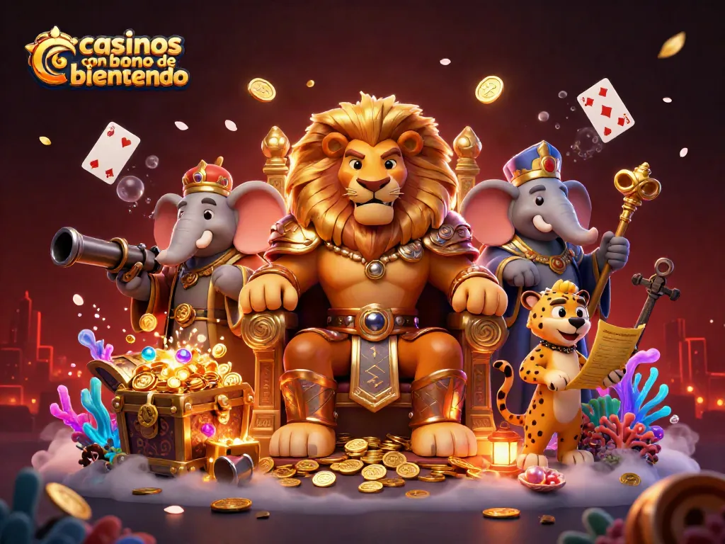 Gana en casinos con bono de bienvenida mostrando promociones en un entorno vibrante lleno de oro.