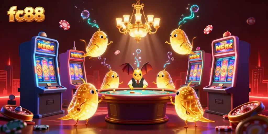 Experience thrilling action with fc88 as glowworms illuminate an exciting casino atmosphere.
