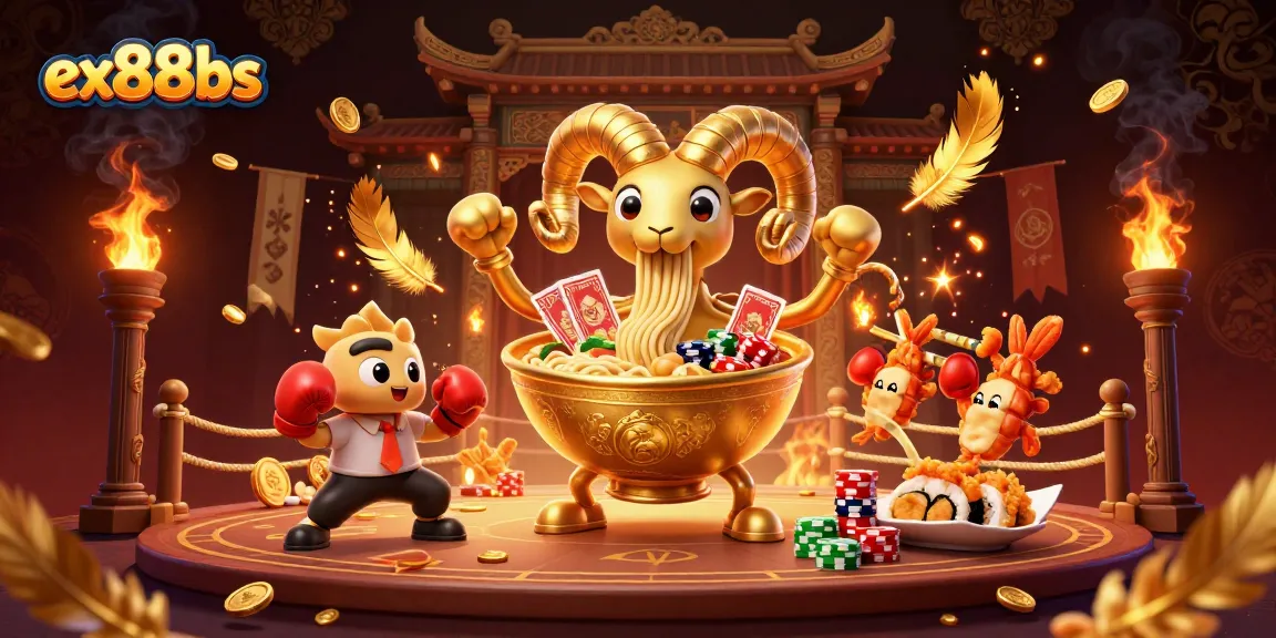 Engage in lively gambling action at ex88bs with a giant ramen bowl dealer and sushi roll cards.