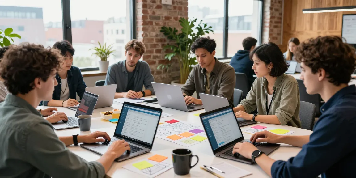 Team collaborating in a coworking space using Telegram网页版 for effective communication