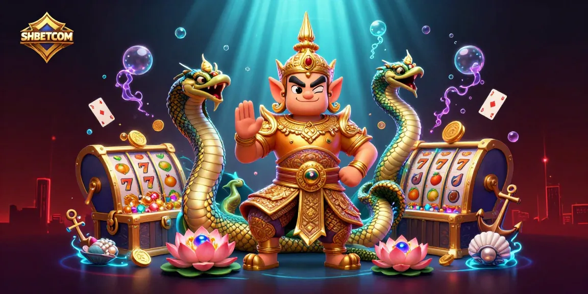 Win big with SHBETCOM in this vibrant 3D casino scene filled with slots and treasures.