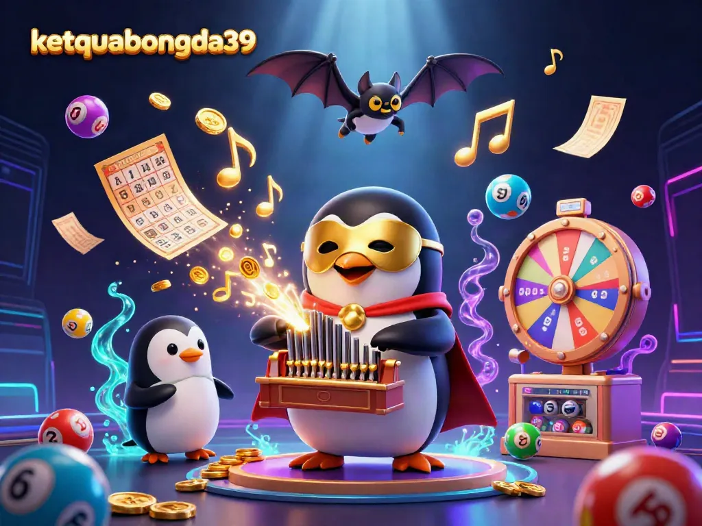 Engage in thrilling fun with ketquabongda39 as golden coins rain from a pipe organ played by a phantom penguin.