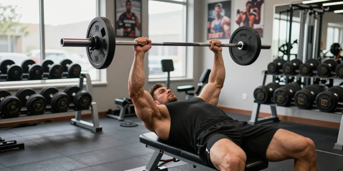 culturista entrenando con equipo en un gimnasio moderno, mostrando fuerza y dedicación con productos de Esteroidesshop.