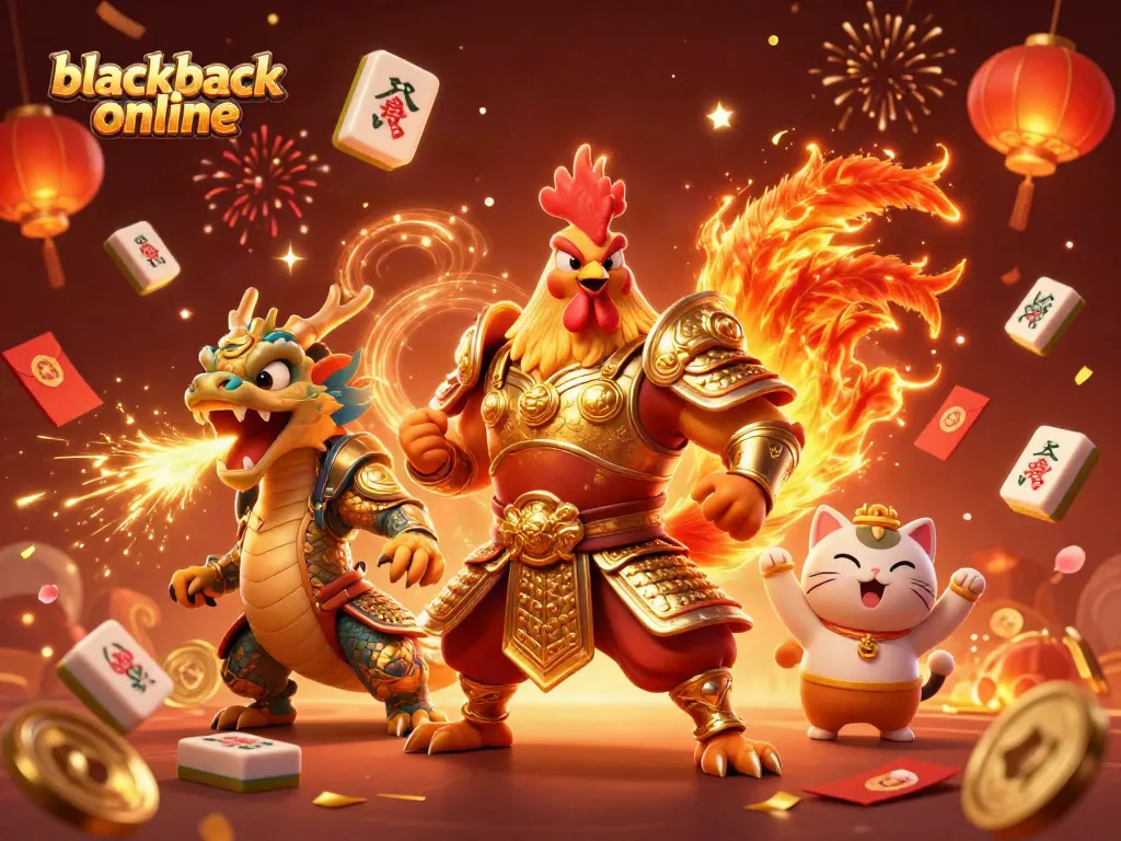 Juega blackjack online en un entorno vibrante con guerreros y símbolos de casino.