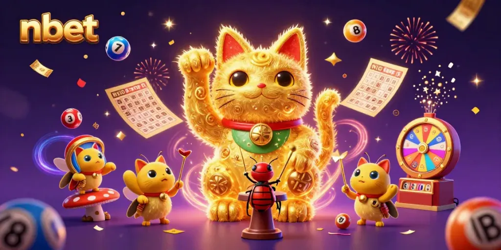 Engage with nbet's vibrant online gaming experience through dynamic illustrations of luck and fun.