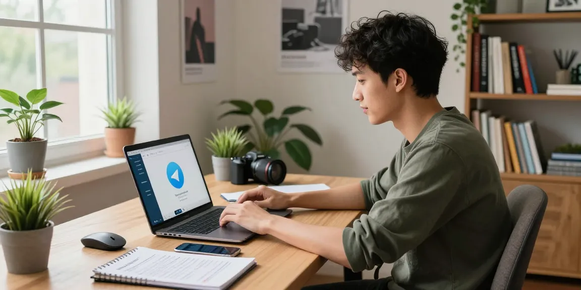 Using Telegram Web for efficient communication in a modern home office.