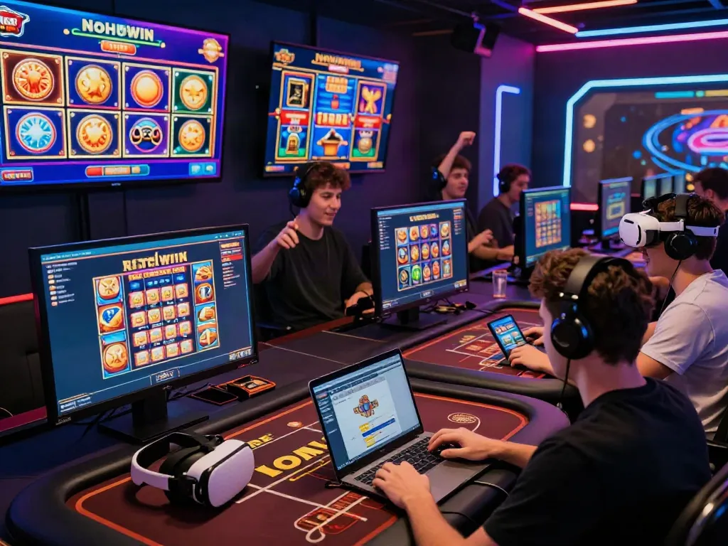 Nohuwin online gaming players enjoying diverse casino games in a vibrant virtual environment.