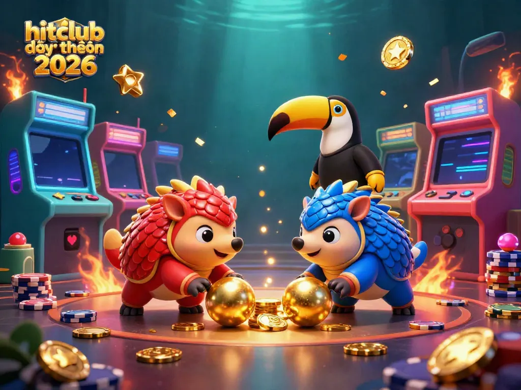 Experience hitclub đổi thưởng 2026 with dynamic pangolin rivals rolling into golden balls amidst poker chips.