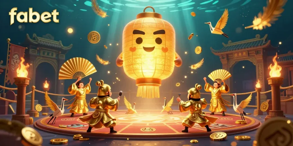 Experience the vibrant world of fabet in this dynamic 3D casino scene with lucky symbols and golden elements.