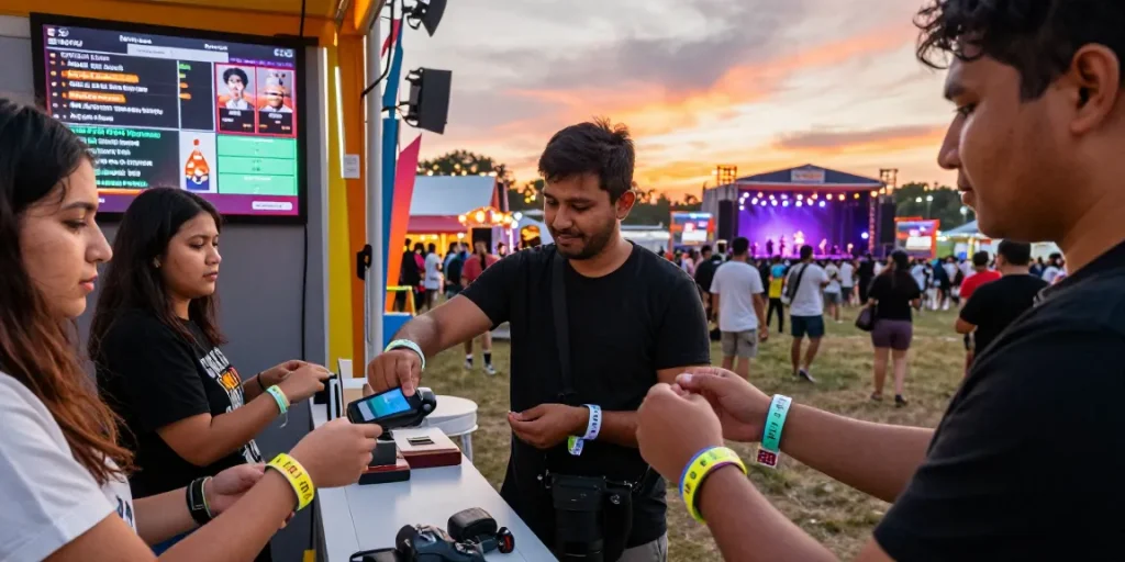 Efficient usage of pago cashless en eventos with NFC wristbands enhancing festival experience.